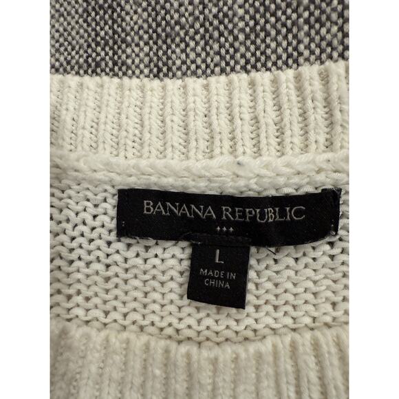 Banana Republic Pullover Sweater Striped Cotton Blend Casual Ivory & Tan Large - Picture 4 of 8